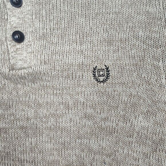 Chaps 1/4-Button Sweater Men's S Light Brown Elbow Patches Embroidered Logo - Picture 3 of 9